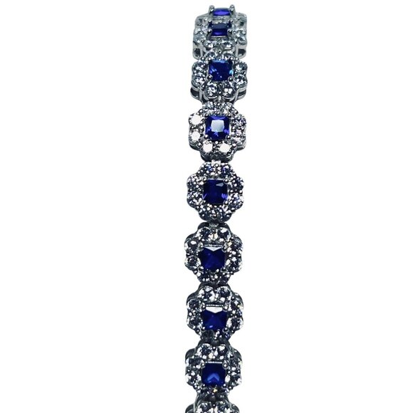 Tova Sterling Silver CZ And Blue Spinel Tennis Bracelet With Safety Latch (5924) - Picture 3 of 6